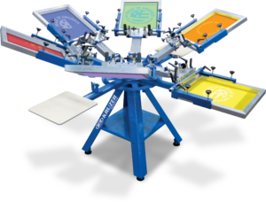 M&R manual screen printing press decorated apparel