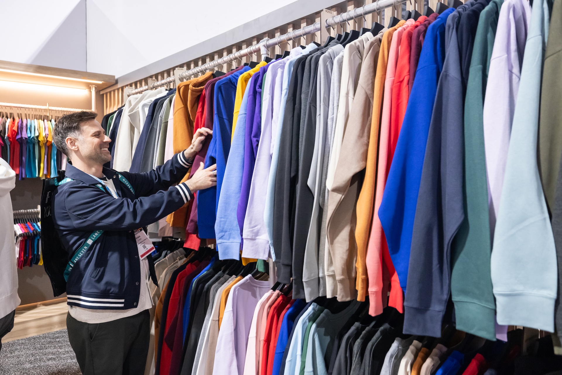 Blank apparel display at Impressions Expo industry trade show