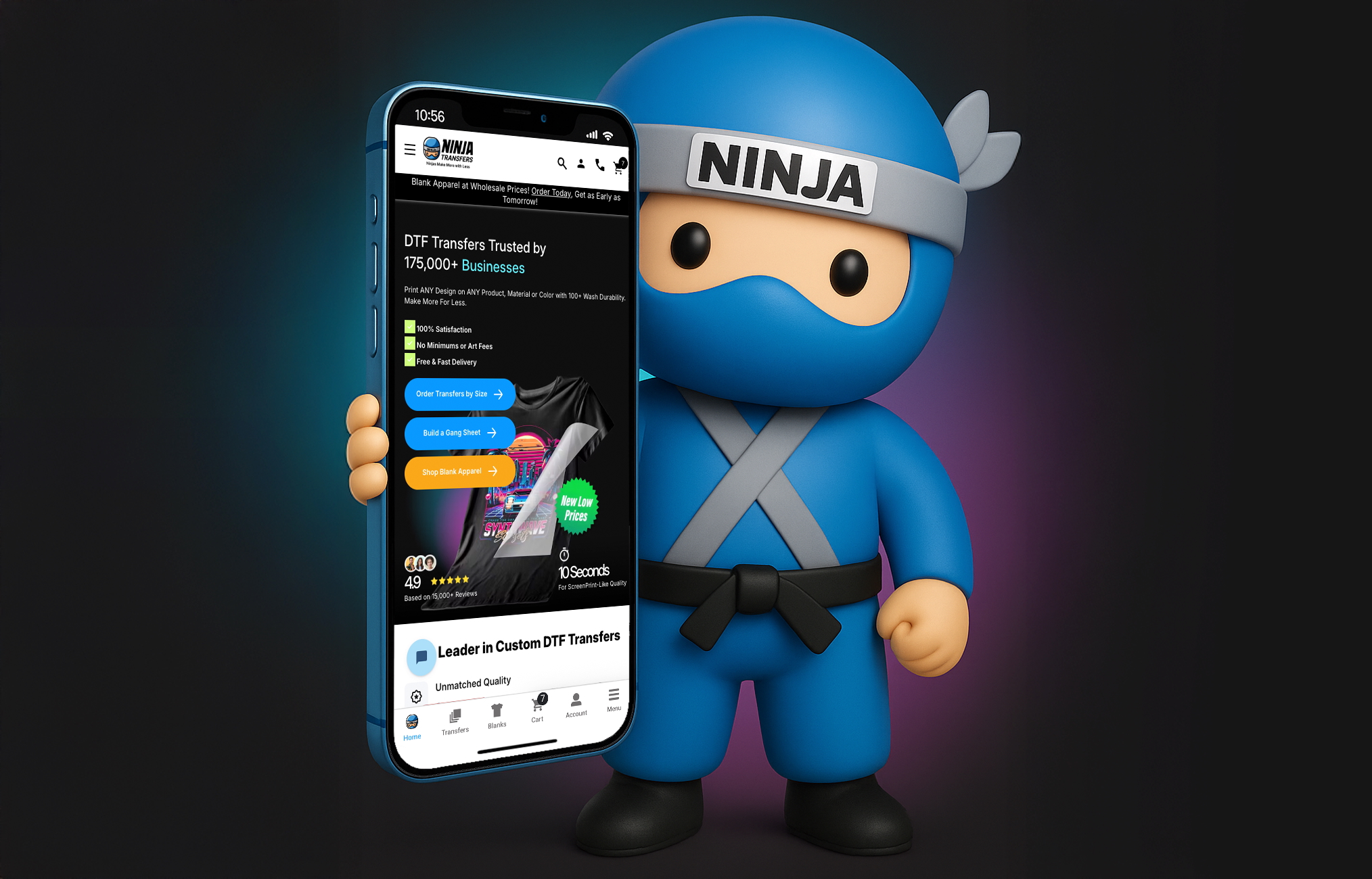 Ninja Transfers custom DTF transfers ordering app