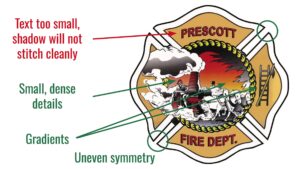 Examples of difficulties when digitizing custom machine embroidery