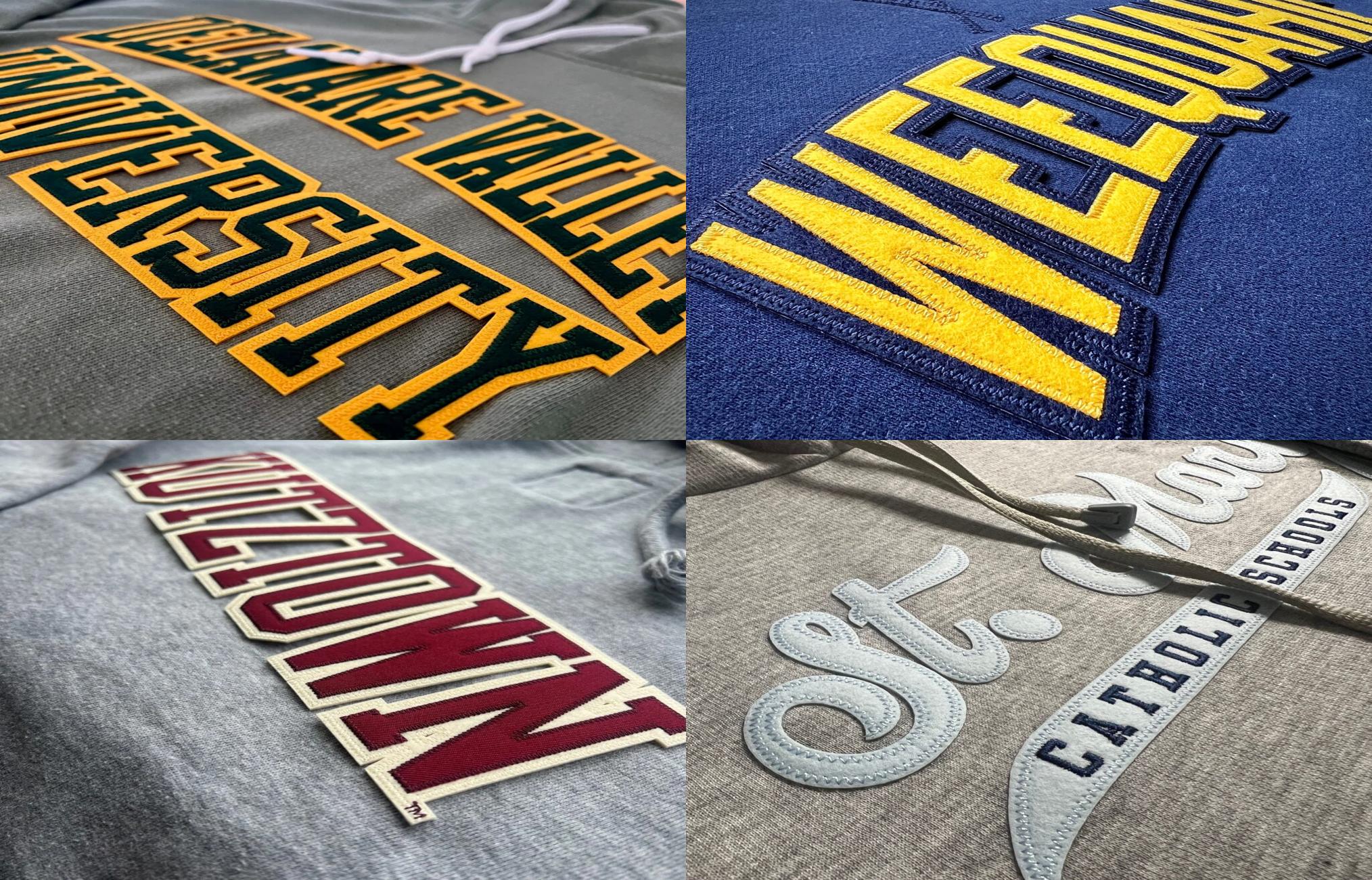 Custom tackle twill letter patches with layered fabric and stitched borders from Ninja Patches.