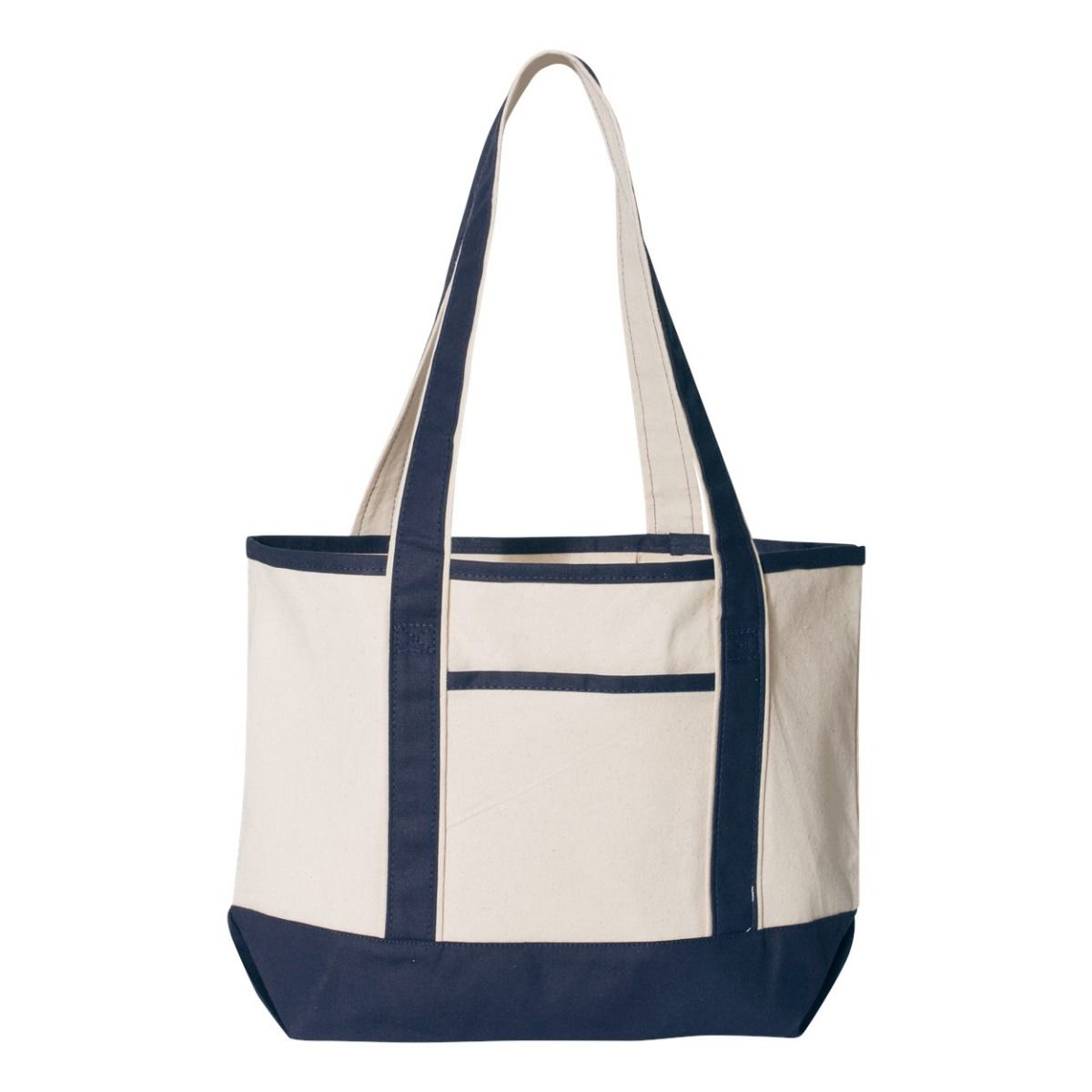 Q-Tees canvas tote bags displayed in multiple colors with printed logos.