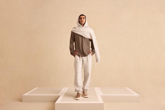 Model styled in BELLA+CANVAS fleece and layered essentials from the 2026 collection, highlighting modern fit and neutral color tones.