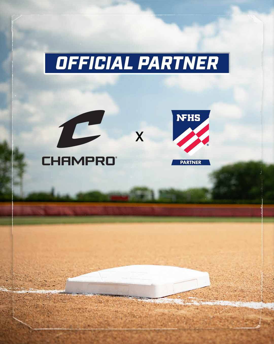 Champro named official NFHS partner for high school baseball and softball, shown with NFHS logo and on-field base.