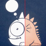 Side-by-side comparison of a white screen print versus dye-migrated print on dark fabric, showing polyester dye migration discoloration