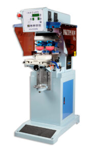 Inkcups ICN-2200-PS two-color pad printer designed for tagless garment label printing and promotional product decoration.