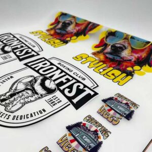 DTF gang sheet with multiple custom designs arranged for efficient heat transfer printing