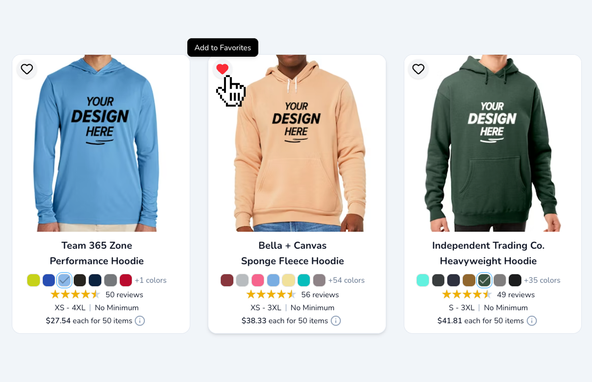 Rush Order Tees favorites online feature for repeat custom decorated apparel customers