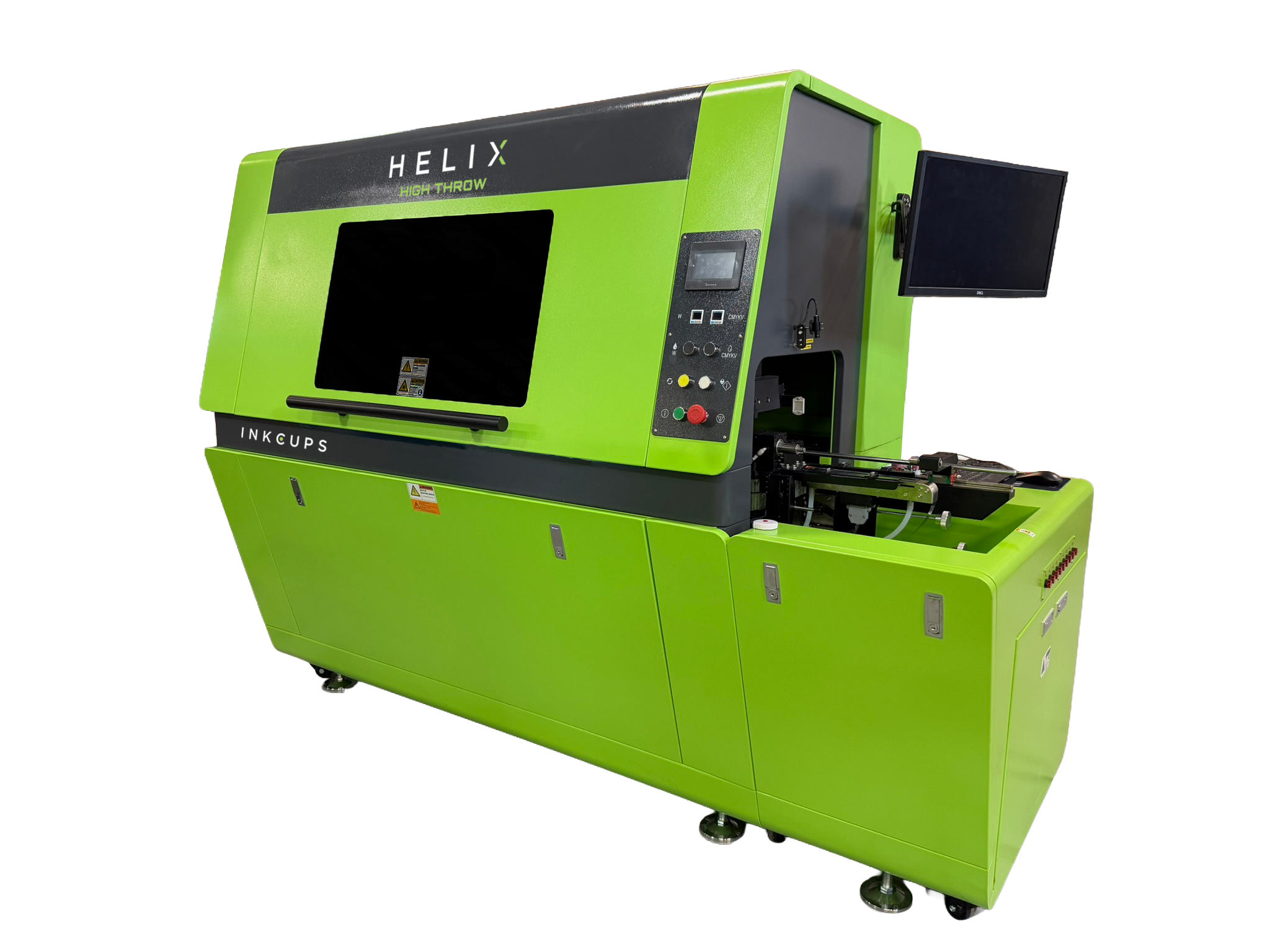 Inkcups Helix High Throw UV Cylindrical Printer designed for 360-degree direct-to-object printing on irregular drinkware, conical products and specialty promotional items.