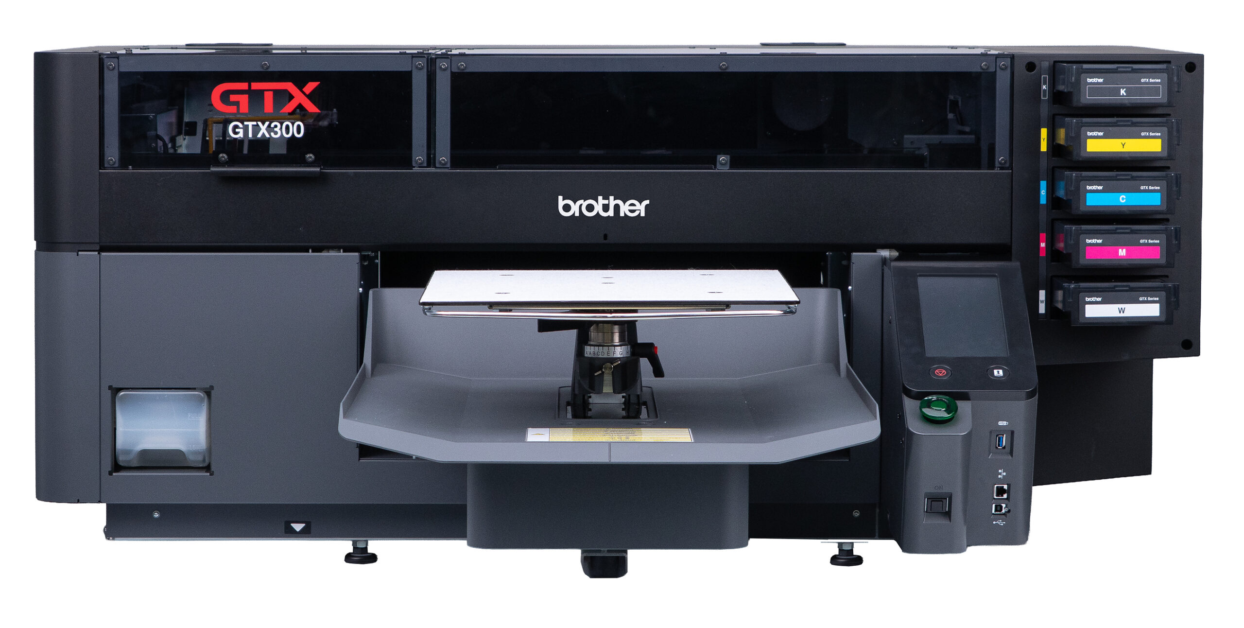 Brother GTX300 Hybrid Garment Printer featuring combined DTG and DTF printing technology for decorating cotton, polyester, blends and performance apparel.