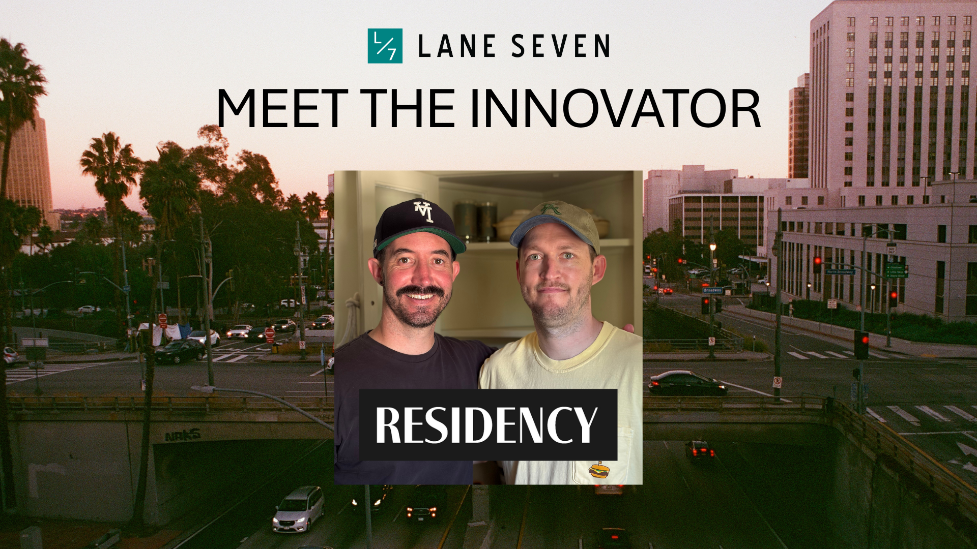 Residency Merch founders Tyler Patterson and Hugh Hughes featured in Lane Seven's Meet the Innovator series about using custom apparel sales to support trauma therapy and community impact.