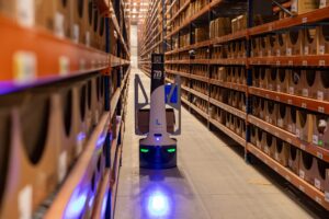 Momentec black apparel distribution center robot