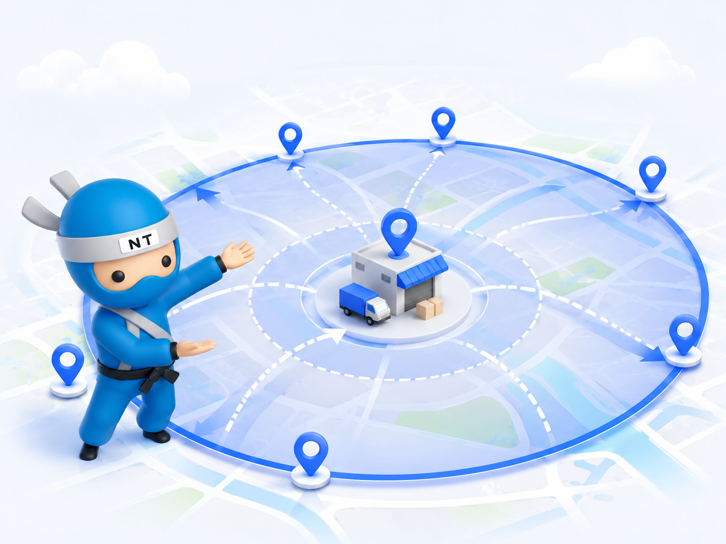 Ninja Transfers graphic illustrating expanded 40-mile local DTF transfer pickup service across 572 ZIP codes in Pennsylvania, New Jersey and Delaware.