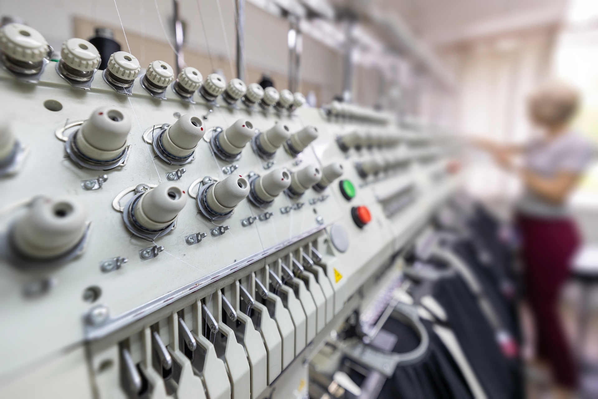 Embroidery machines in a custom commercial embroidery shop