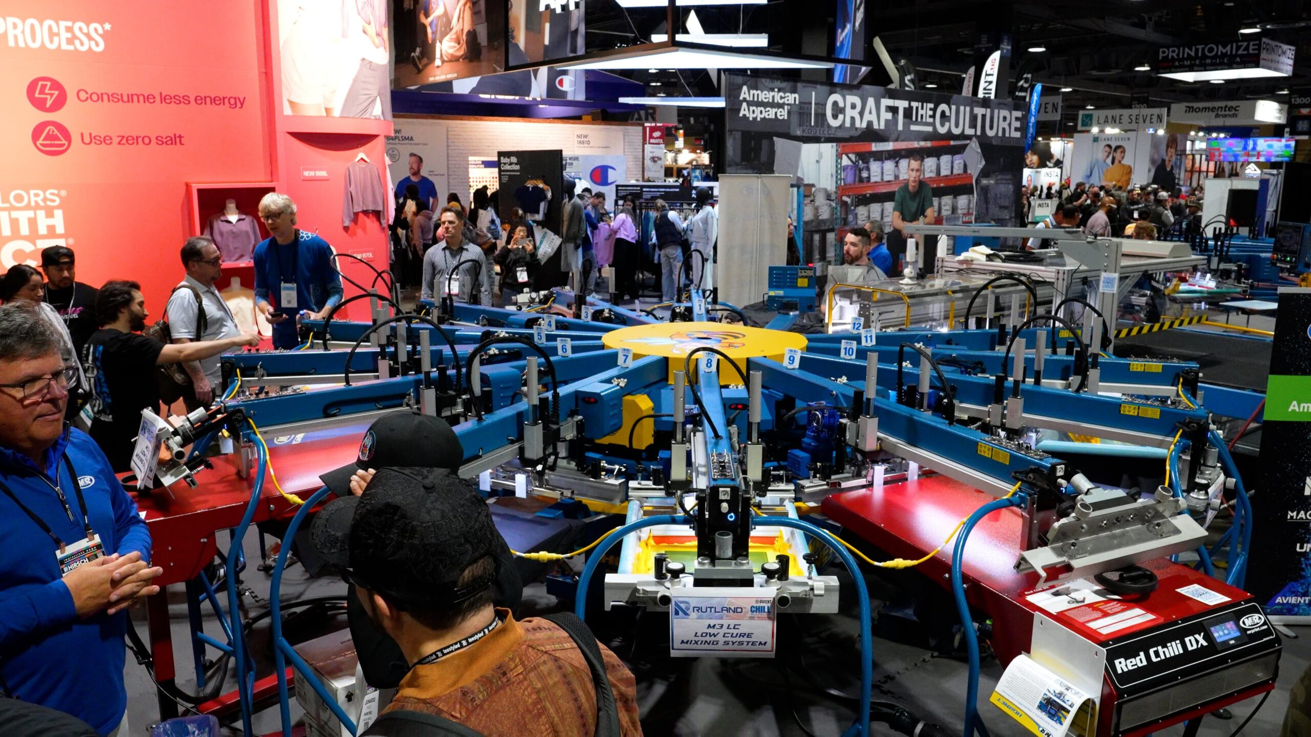 M&R screen printing press Impressions Expo Long Beach, California