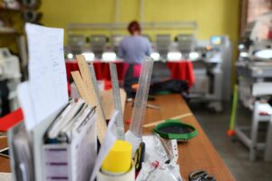 Well organized commercial custom embroidery shop