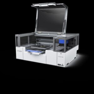 Epson SureColor F1070 compact direct-to-garment and direct-to-film printer with cover open