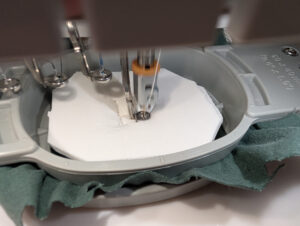 Commercial embroidery machine doing 3D puff embroidery 