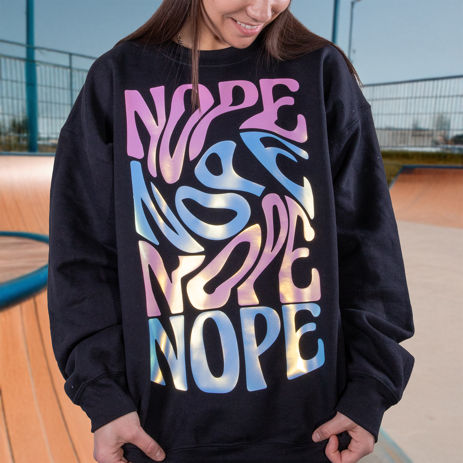 Siser Brick 600 Pearl dimensional heat transfer vinyl in Pearl Pink, Pearl Blue and Pearl White on black sweatshirt