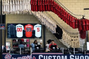 Live heat press activation Atlanta Braves baseball stadium