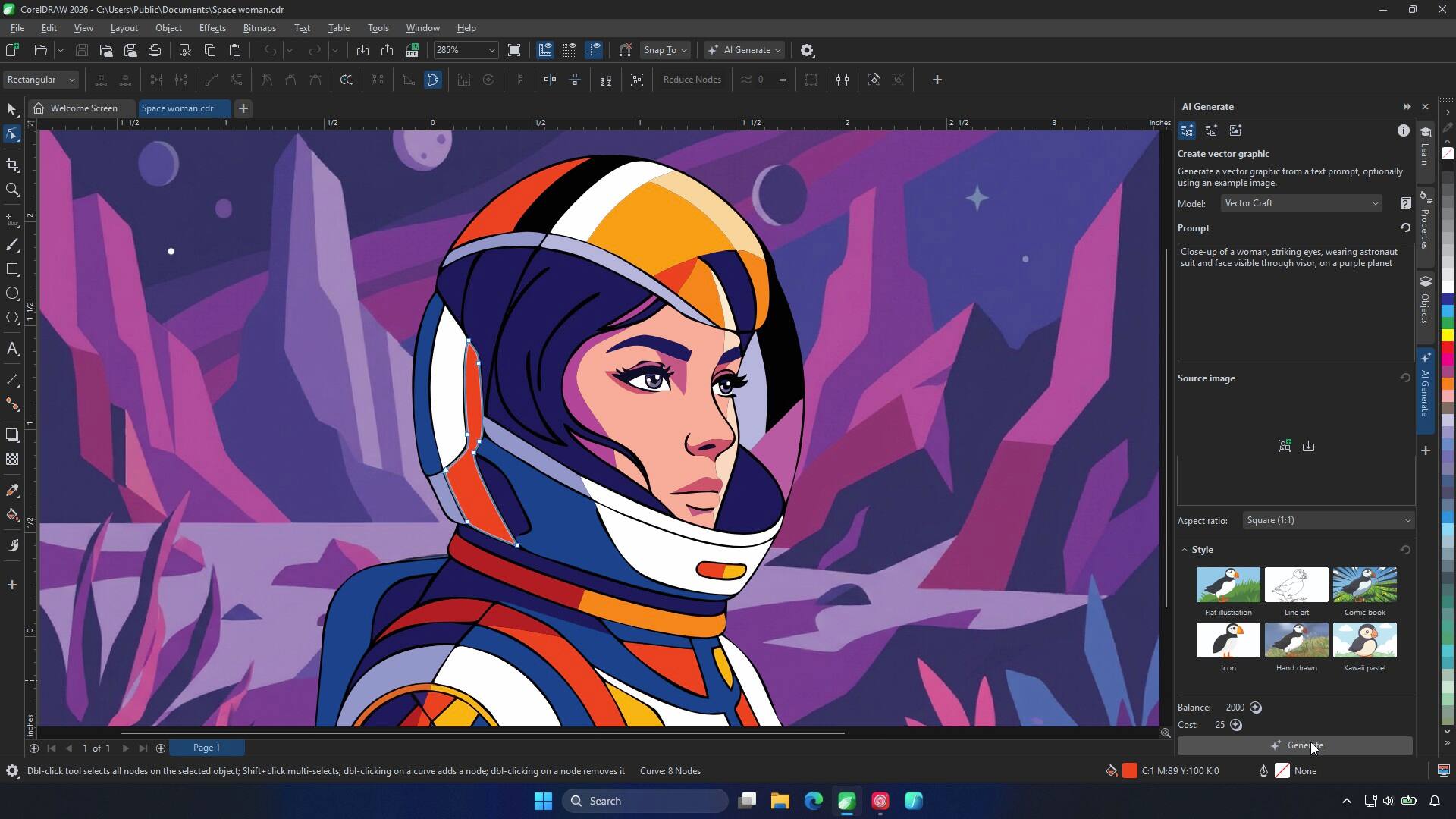 CorelDRAW Graphics Suite 2026 Text-to-vector AI generating vector artwork